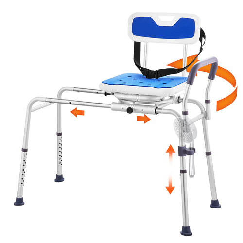 Transfer Bench Sliding Tub 360 Degree Swivel Seat Aluminum 400 LB 15 Levels