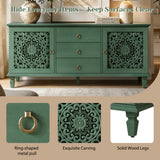 Farmhouse TV Stand with Hollow Carved Doors, Vintage Sideboard Buffet Storage Ca