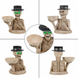 Halloween Skeleton Figurine with Storage Bowl & Candle Holder, Spooky Halloween