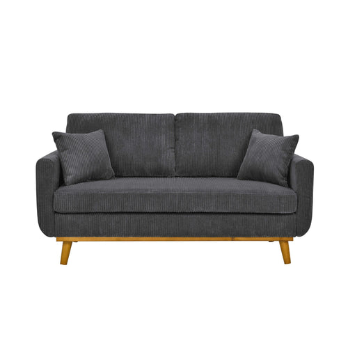 Dark Gray Corduroy Loveseat with Wood Frame and Pillows