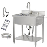 Stainless Steel Utility Sink, 29.5" Freestanding Single Bowl Laundry Sink