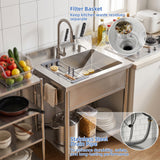 Stainless Steel Utility Sink, 29.5" Freestanding Single Bowl Laundry Sink