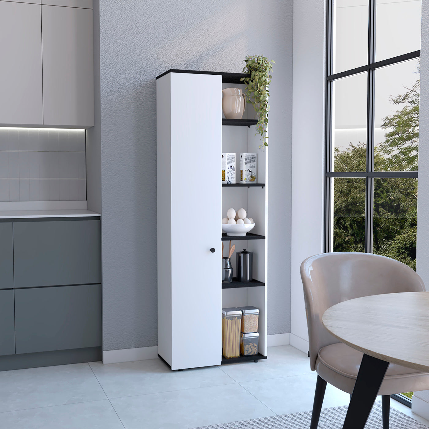 Hoyt Kitchen Pantry Storage Cabinet Five Shelves