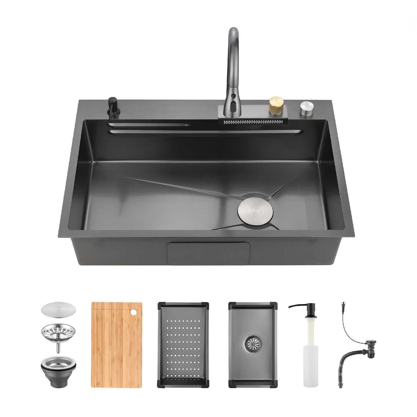 Stainless Steel Single Bowl Kitchen Sink Waterfall 33x22
