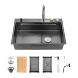 Stainless Steel Single Bowl Kitchen Sink Waterfall 33x22