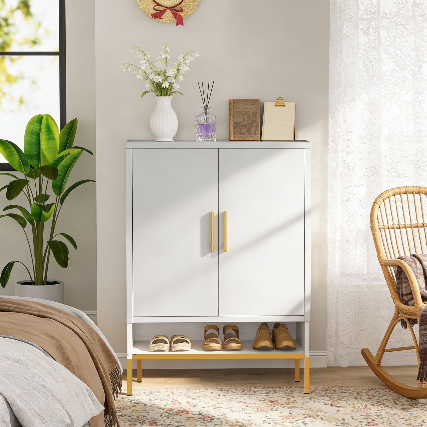40" 2-Door 7-Tier Metal Shoe Cabinet with Adjustable Shelves