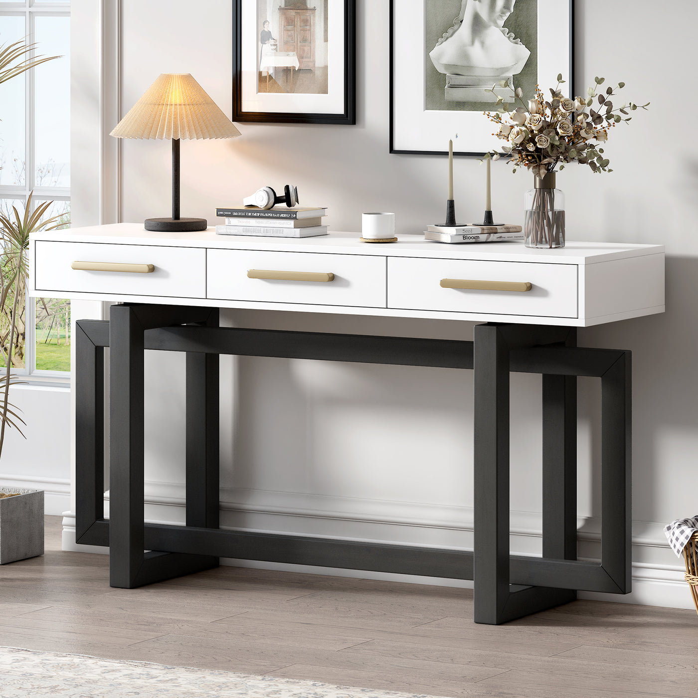 U_STYLE Elegant Extra Long Console Table with Three Drawers