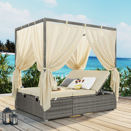 Adjustable Outdoor Sun Lounger with Canopy & Cushion