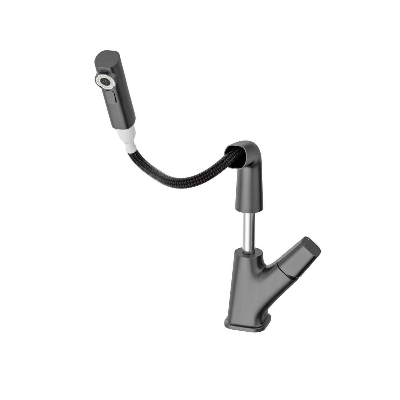 Gunmetal Black Pull-Down Bathroom Sink Faucet Stainless Steel