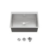 Stainless Steel Kitchen Sink 27x19 Single Bowl Overmount Dark Gray