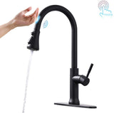 Touch-On Kitchen Faucet Pull Down Sprayer Single Handle Matte Black