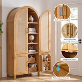 71" Tall Arched Cabinet with Rattan Doors & Adjustable Shelves