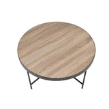 Round Coffee Table - Industrial - Weathered Gray Oak and Metal
