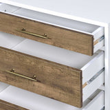 Accent Table - White & Weathered Oak - 3 Drawers - Tapered Legs