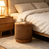 Round Engineered Wood Coffee Table with Storage Natural