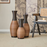 Hand-Woven PVC Rattan Vases Set of 3, GreyBrown