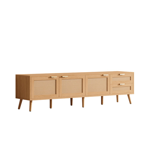 70" TV Stand with Rattan Doors - Natural Wood Media Console
