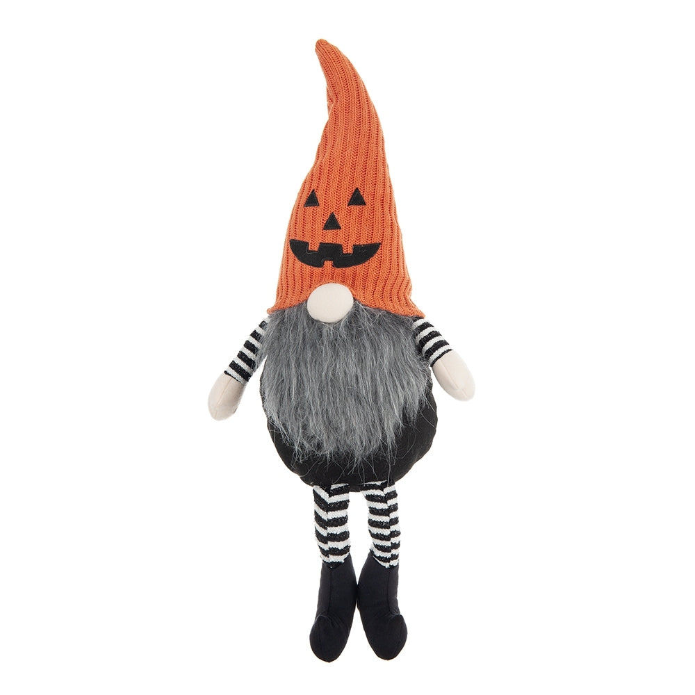Fabric Sitting Gnome with Orange Knit Hat, Halloween Decor 8.3x4.7x23.5