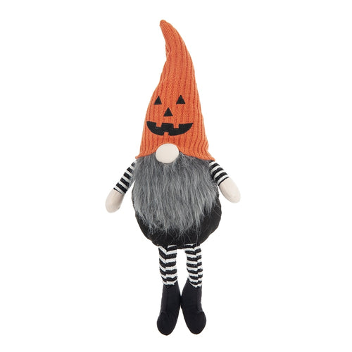 Fabric Sitting Gnome with Orange Knit Hat, Halloween Decor 8.3x4.7x23.5