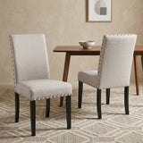 Set of 2 Fabric Dining Chairs with Nailhead Trim, Tan