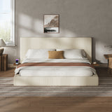 King Upholstered Platform Bed Creamy White