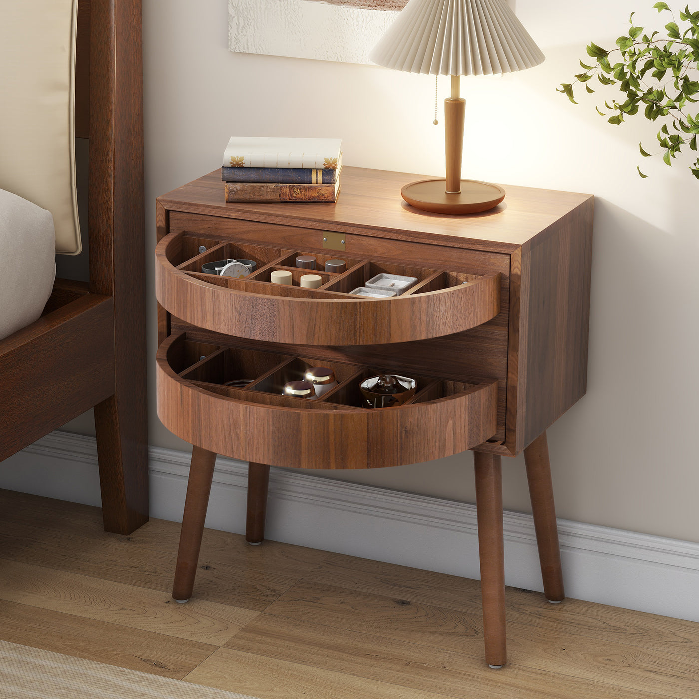 Mid Century Modern Rotating Hidden Compartment Nightstand