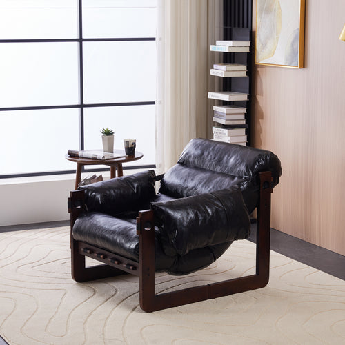 Medieval Modern Lounge Chair Removable Armrests Oil Wax Leather Black