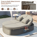 Outdoor Reclining Daybed Rattan Gray 3-Position Adjustable