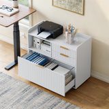 Mobile Office File Cabinet with Charging Station & Multi Drawers, Open Storage C