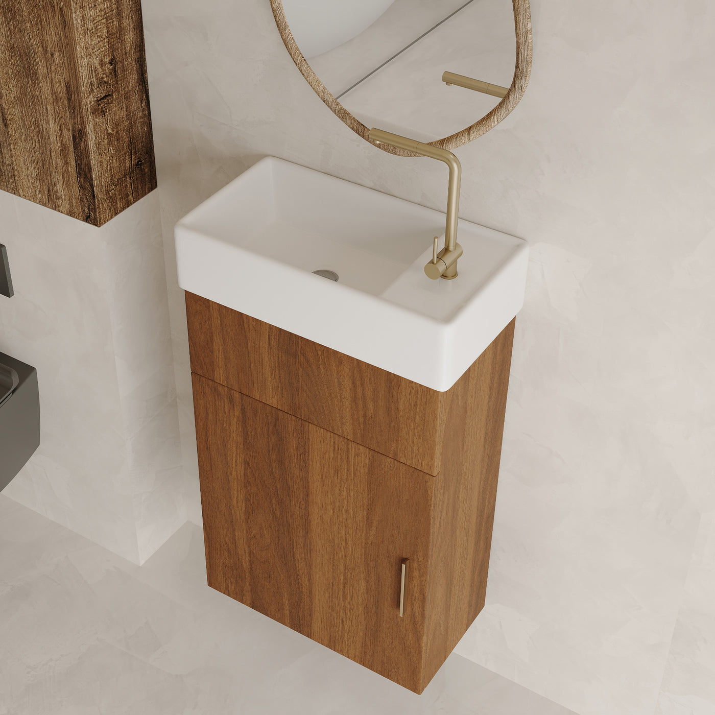 16.5 Inches Modern Floating Bathroom Vanity with Integrated Ceramic Basin Storage