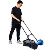 16-Inch 5-Blade Push Reel Lawn Mower with Grass Catcher, BLUE COLOR