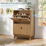 23.6" Oak Entryway Shoe Cabinet Flip-Down Storage Freestanding