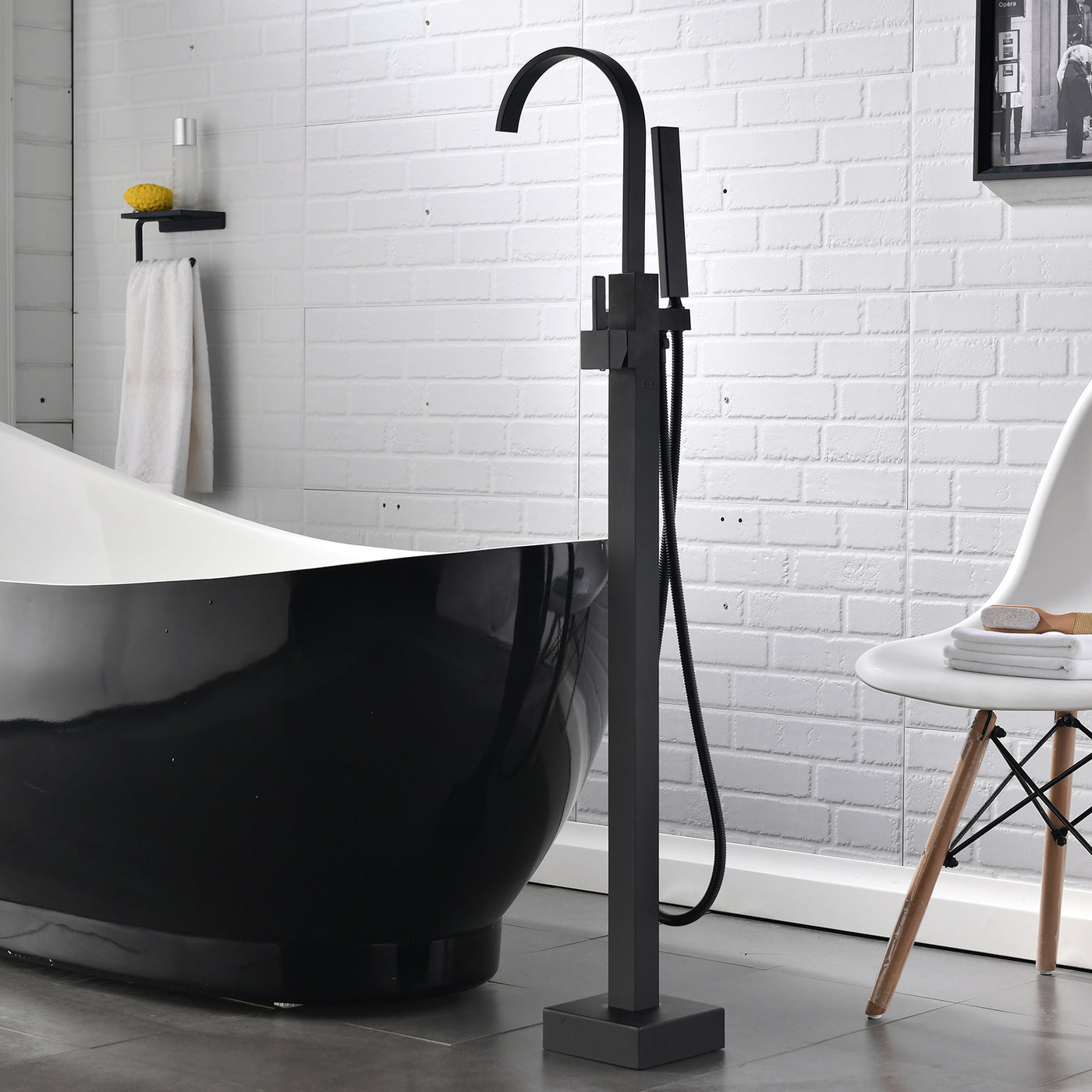 Brushed Nickel Floor Mount Tub Filler with Handheld Shower