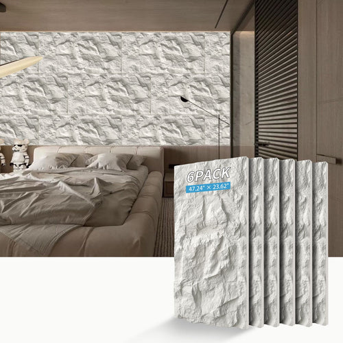 3D Faux Stone Wall Panels, 6 PCS PU Wainscoting Panel for Interior Wall Decor