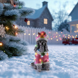 Christmas Poodle Statue, Holiday Dog Figurine in Pink Santa Outfit