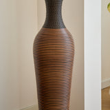 Hand-Woven PVC Rattan Floor Vase, 39 Inch Tall Black Gray Decorative Vase