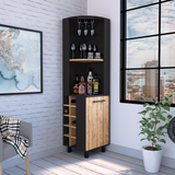 Kaia Corner Bar Cabinet Black Pine Wine Rack
