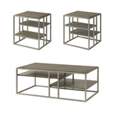 3-Piece Coffee and End Table Set, Wood with Metal Frame