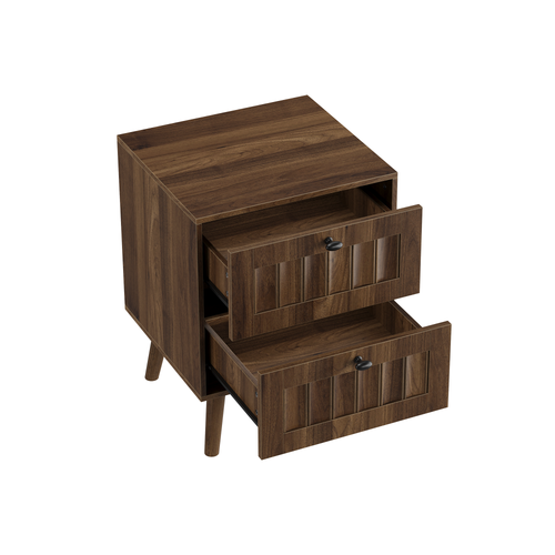 Double Drawer Bedside Table, Solid Wood Legs, Walnut, 15.75x15.75 in, 2-Pack