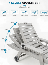 Outdoor Chaise Lounge Chair Plastic Adjustable Recline Gray 43"