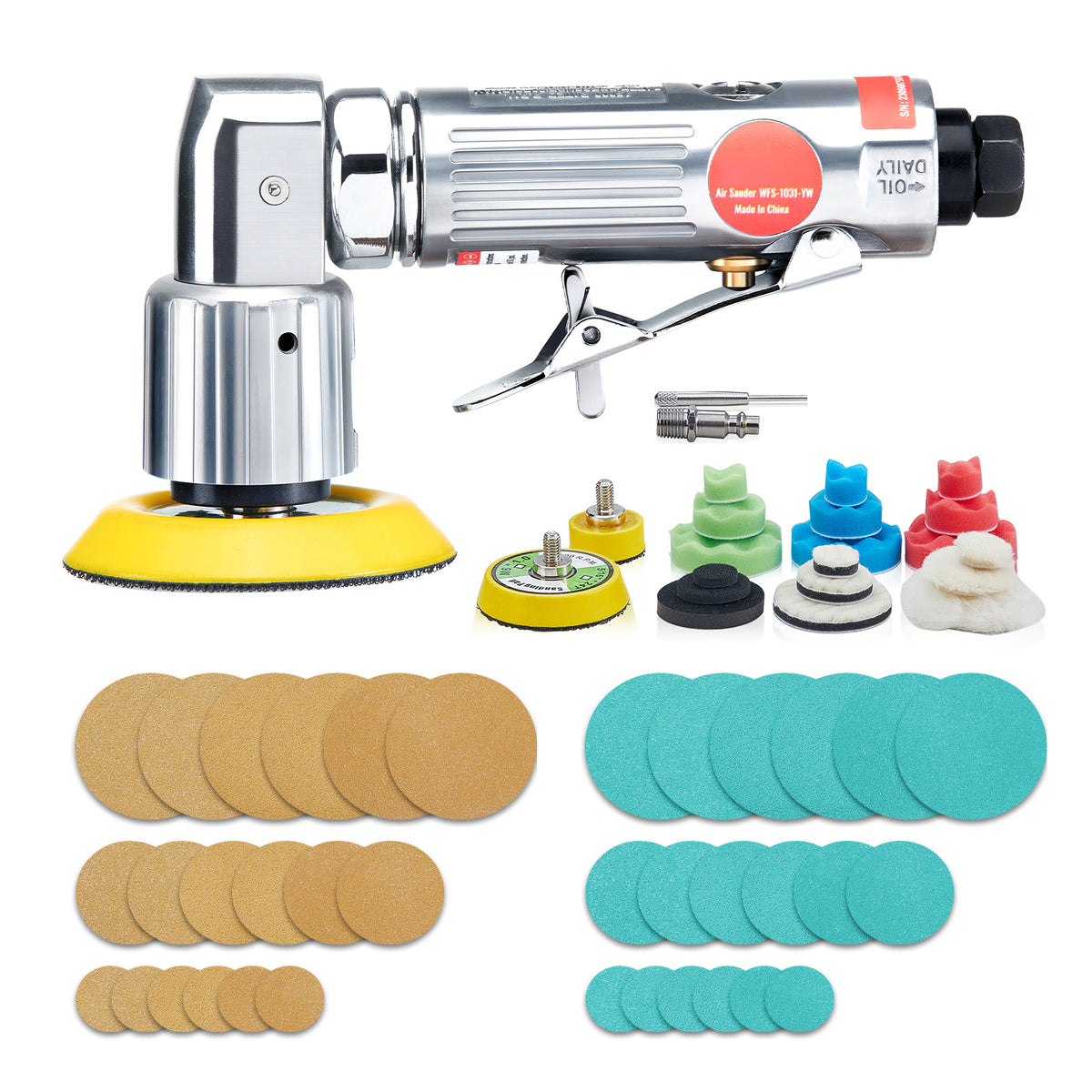 1/2/3 Inch Random Orbital Air Sander, High-Speed 15000RPM Mini Pneumatic Sander