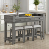 4-Piece Dining Table Set with Storage Drawers Light Grey
