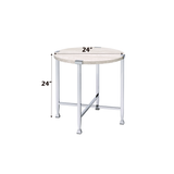 Round End Table - White Oak Finish Top - Chrome Metal X-Base