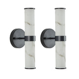 Wall Sconce Set of 2 - Faux Marble Resin, Black Iron Frame