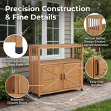 Wooden Patio Bar Table Set with Storage Light Brown