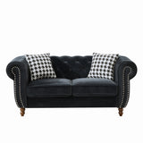 Loveseat Mid-Century Chesterfield Velvet Black 2 Seat Rolled Arms 67 In 450 LB