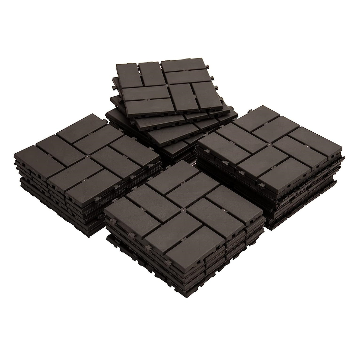 Outdoor Deck Tiles Interlocking Plastic Brown Checkered 12x12 in Pack of 36