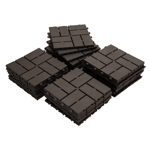 Outdoor Deck Tiles Interlocking Plastic Brown Checkered 12x12 in Pack of 36