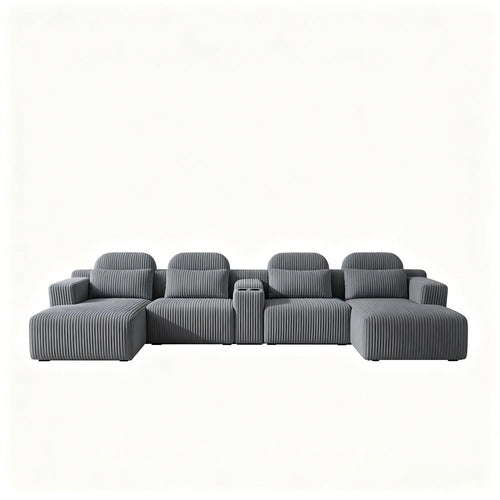 Dark Gray Corduroy 6-Seater U-Shaped Sectional Sofa
