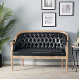 Loveseat Chesterfield Tufted PU Leather Black 49.5in